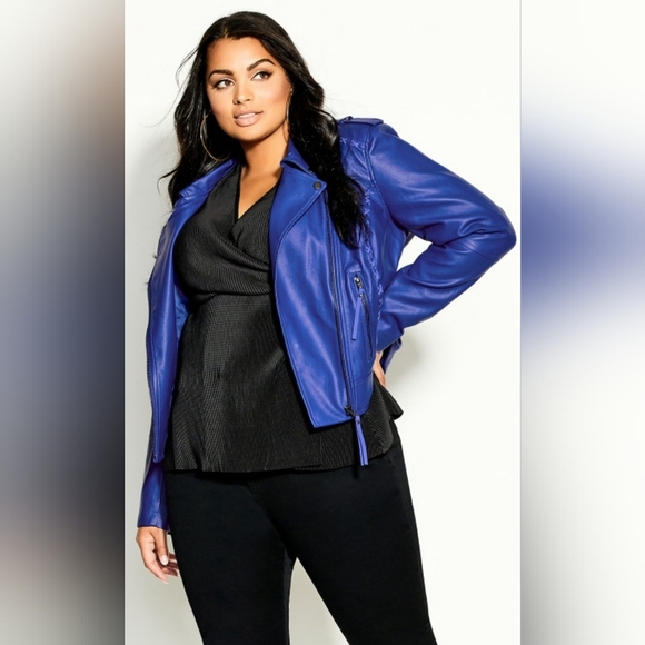 City Chic Jackets & Blazers - City Chic Women's Whip Stitch Biker Jacket Blue Size XL/22